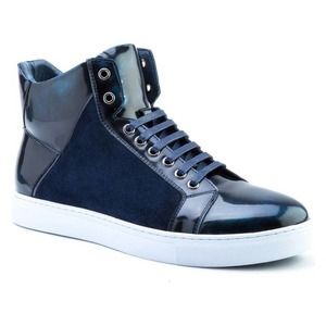 BADGLEY MISCHKA Douglas High Top Sneaker Lace Up Navy Leather Men's 13
